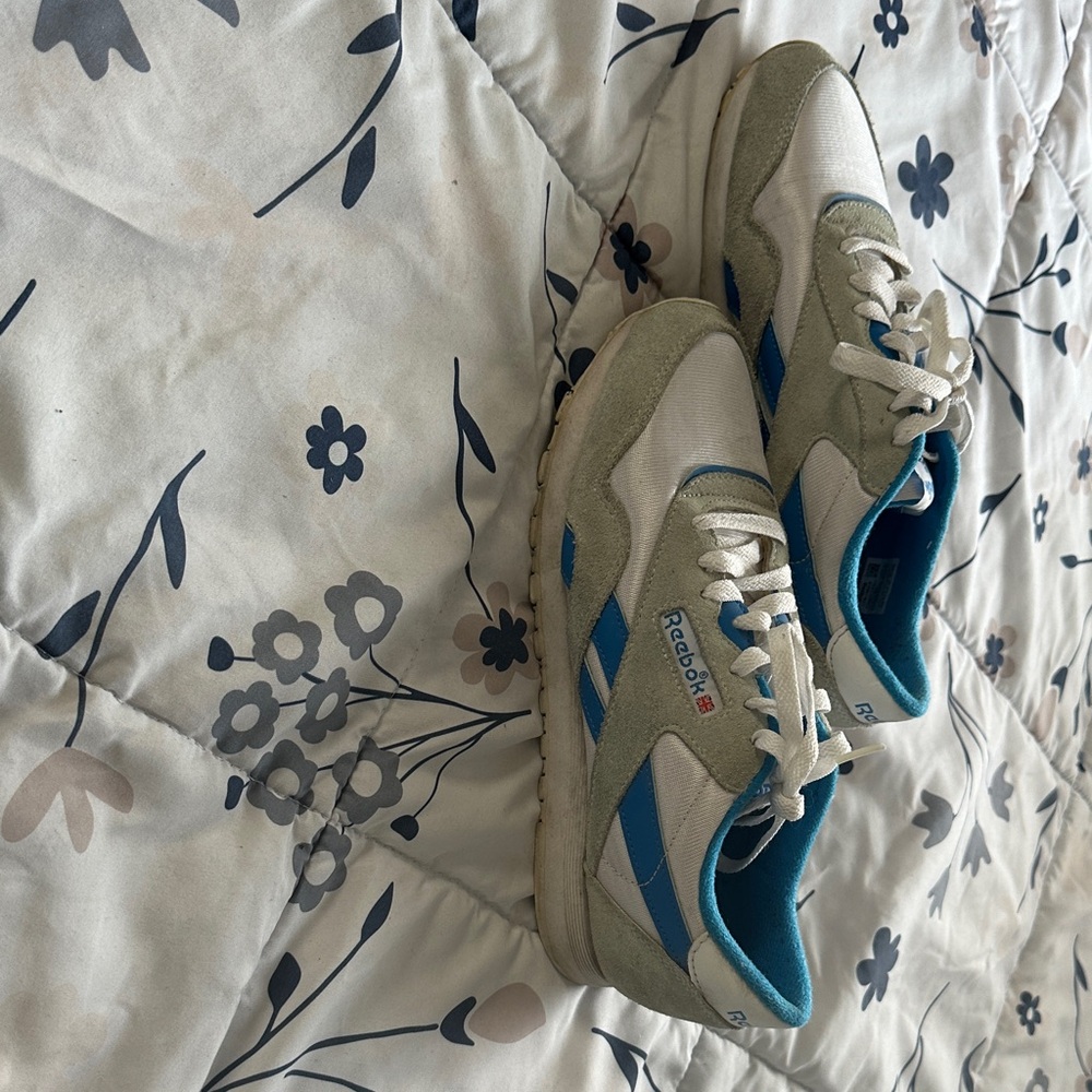 Reebok White and Blue Retro Sneakers